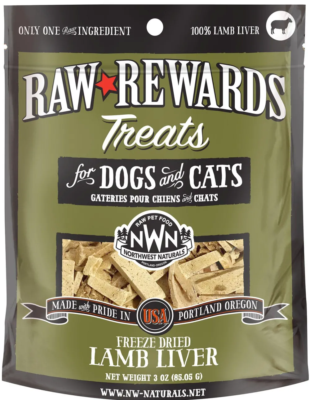 Northwest Naturals Freeze-Dried Treats | Freeze-Dried Treats^Raw Rewards Lamb Liver Freeze-Dried Dog & Cats Treats, 3-oz