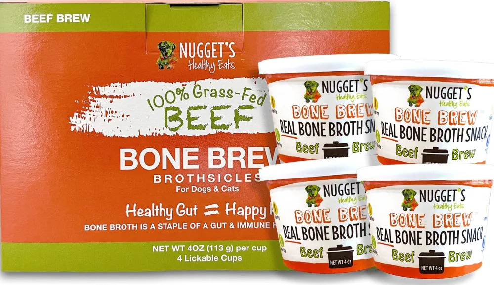 Nugget's Healthy Eats Frozen Treats | Food Toppings^Beef Bone Broth for Dogs & Cats, 4-oz, 4-pk