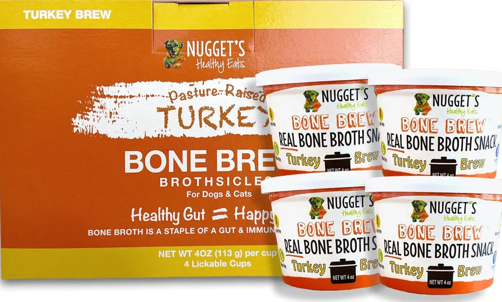 Nugget's Healthy Eats Food Toppings | Broth^Turkey Bone Broth for Dogs & Cats, 4-oz, 4-pk