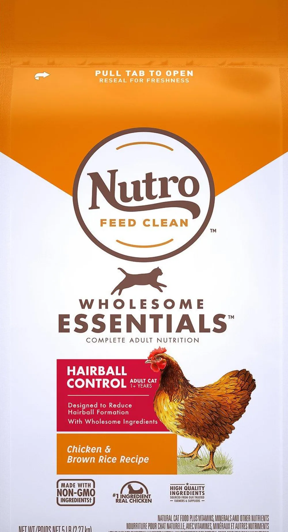 Nutro Dry Food^Wholesome Essentials Hairball Control Adult Farm-Raised Chicken & Brown Rice Recipe Dry Cat Food, 5-lb