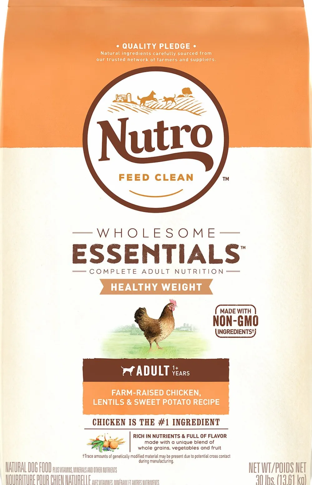 Nutro Dry Food^Wholesome Essentials Healthy Weight Adult Farm Raised Chicken, Lentils & Sweet Potato Recipe Dry Dog Food, 30-lb