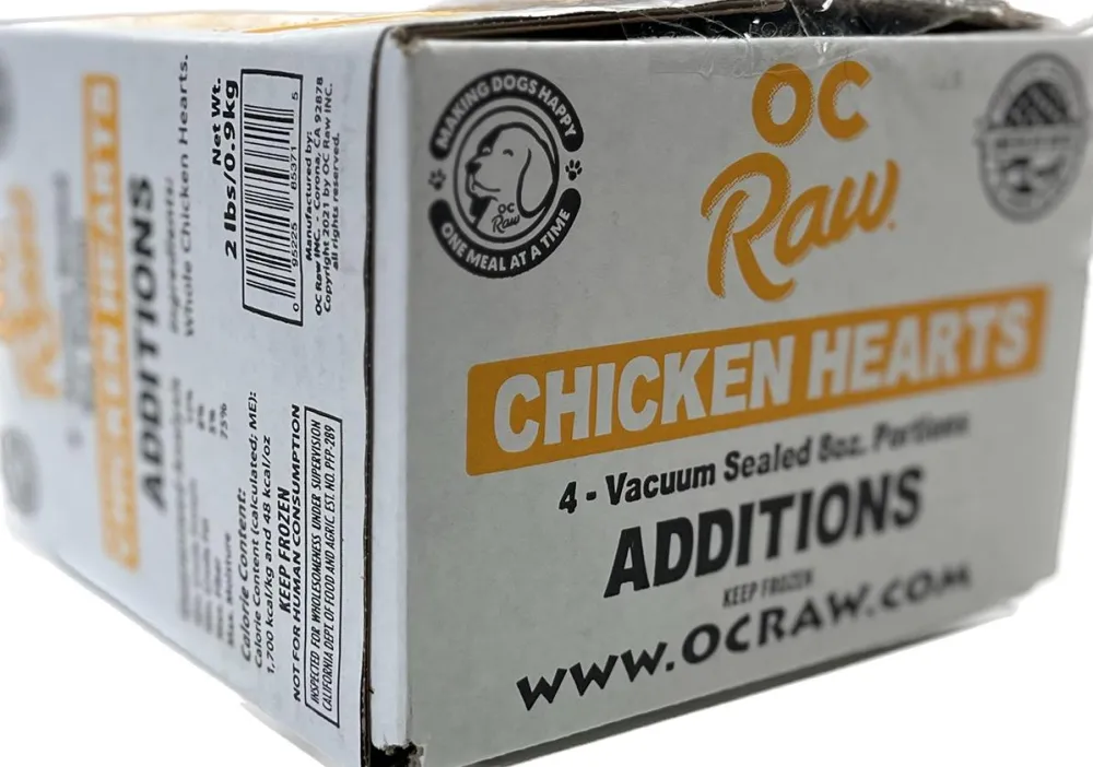 Oc Raw Frozen Food^Additions Whole Chicken Heart Frozen Dog Food, 2-lb