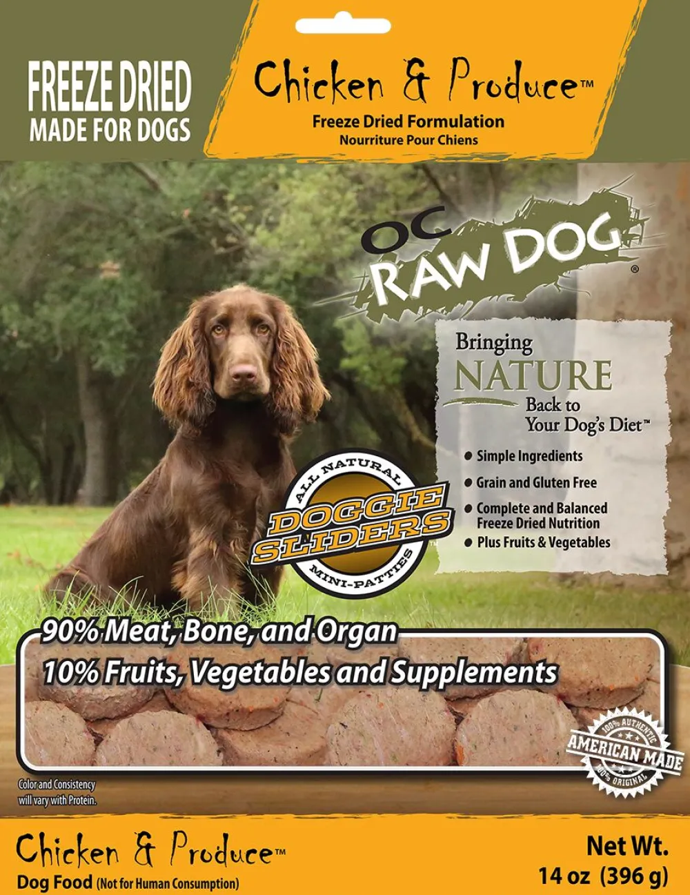 Oc Raw Freeze-Dried Food^Dog Chicken & Produce Sliders Raw Freeze-Dried Dog Food, 14-oz