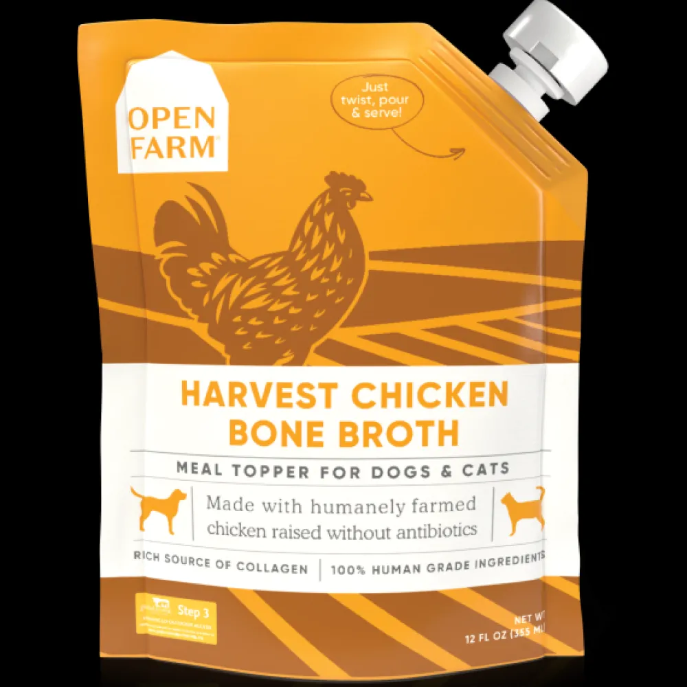 Open Farm Food Toppings | Broth^Harvest Chicken Bone Broth Cat & Dog Meal Topper, 12-fl-oz