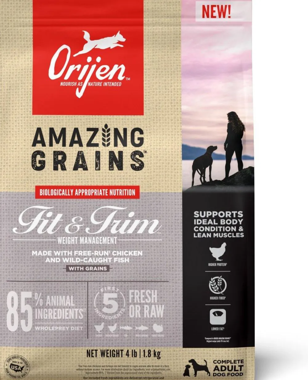 Orijen Dry Food^Amazing Grains Fit & Trim Dry Dog Food, 4-lb