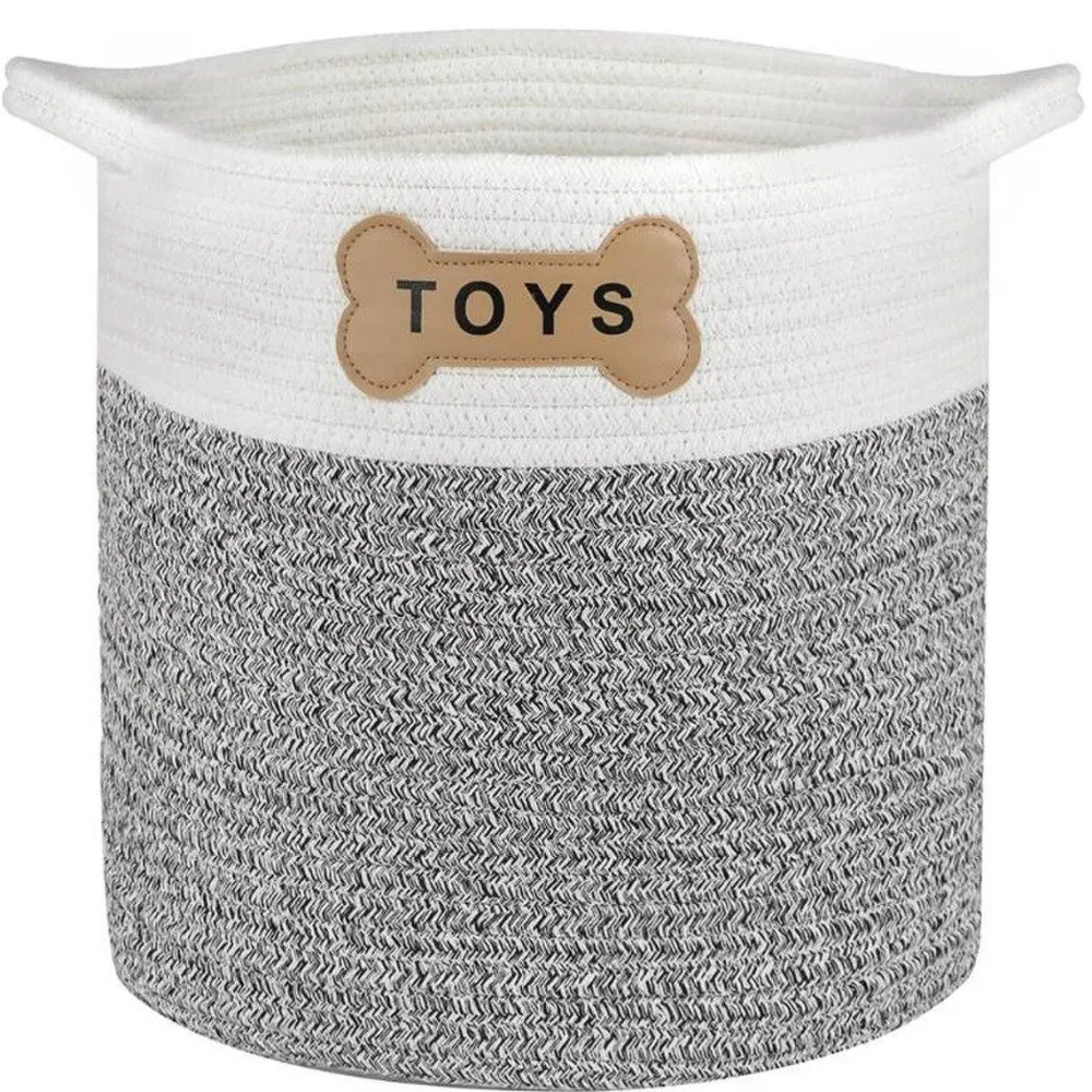 Park Life Toys | Toys^Designs Naples Pet Toy Basket, White/Gray, 12 x 15 x 12-in