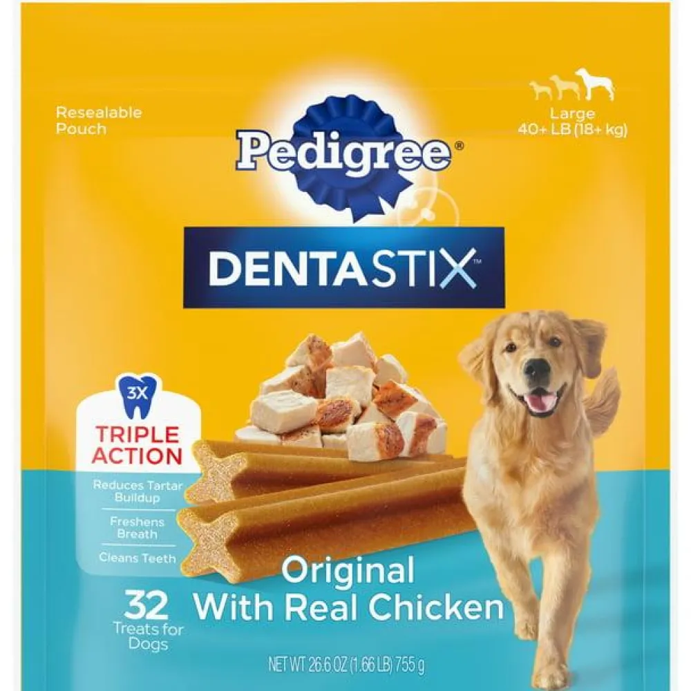 Pedigree Dental & Hard Chews^DENTASTIX Original with Real Chicken Dental Dog Treats, Large, 32-count