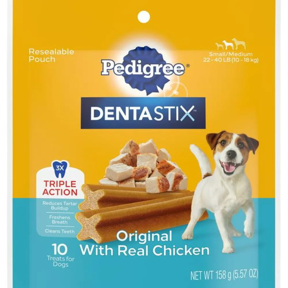 Pedigree Dental & Hard Chews^DENTASTIX Original with Real Chicken Dental Dog Treats, Small/Medium, 10-count
