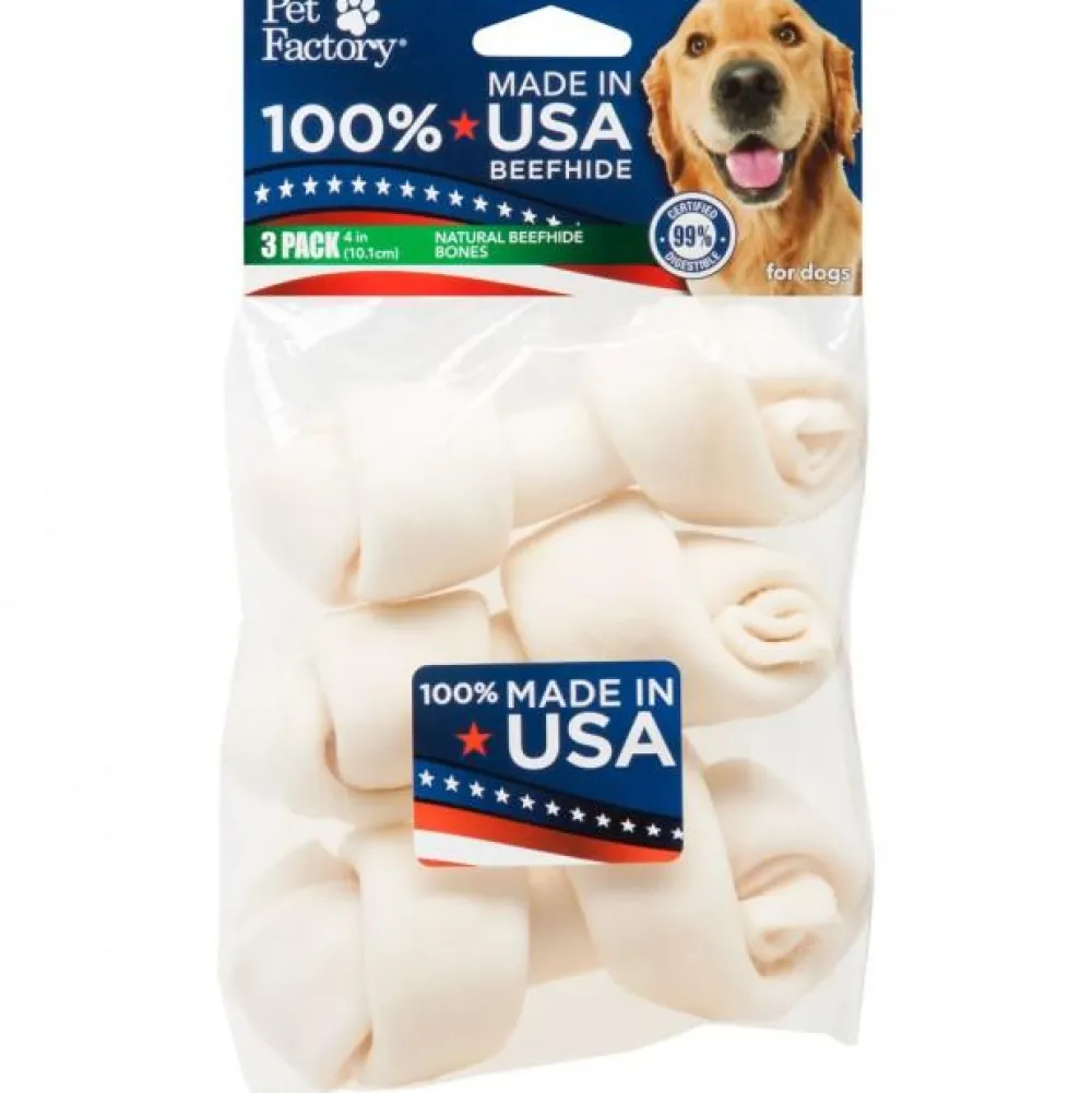 Pet Factory Bully Sticks & Natural Chews^USA Beefhide Bone Dog Treats, 4-5-in, 3-pk