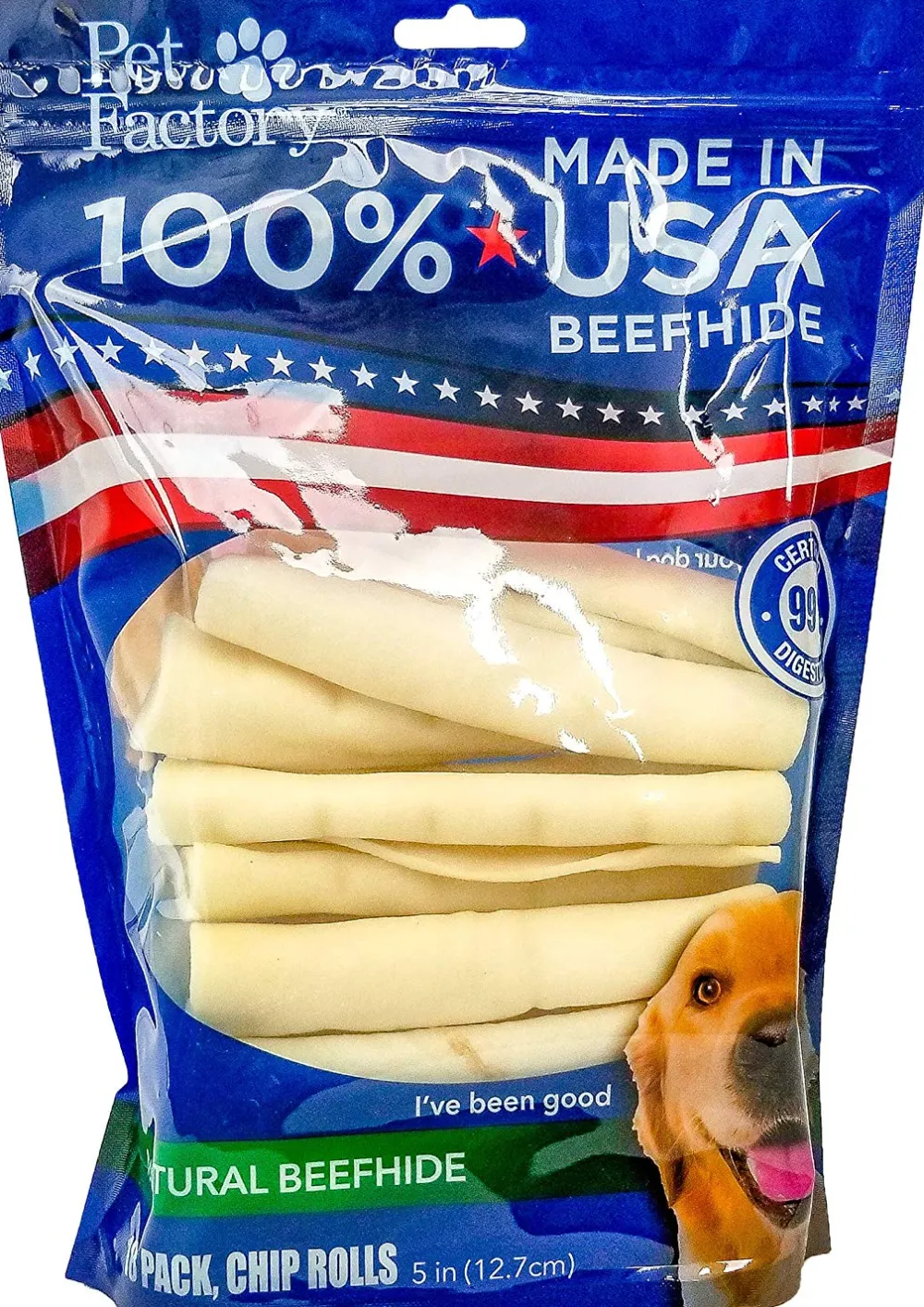 Pet Factory Bully Sticks & Natural Chews^USA Beefhide Chip Rolls Dog Treats, 5-in, 18-pk