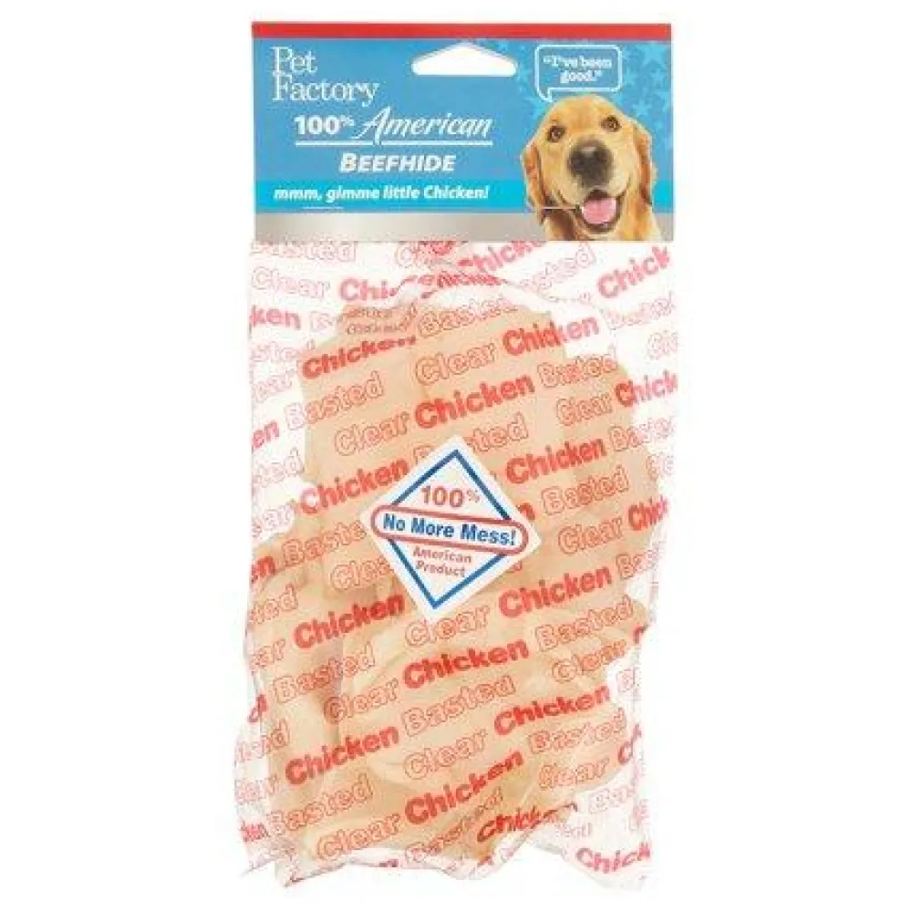 Pet Factory Bully Sticks & Natural Chews^USA Beefhide Clear Basted Chips Chicken Flavored Dog Treats, 4-oz