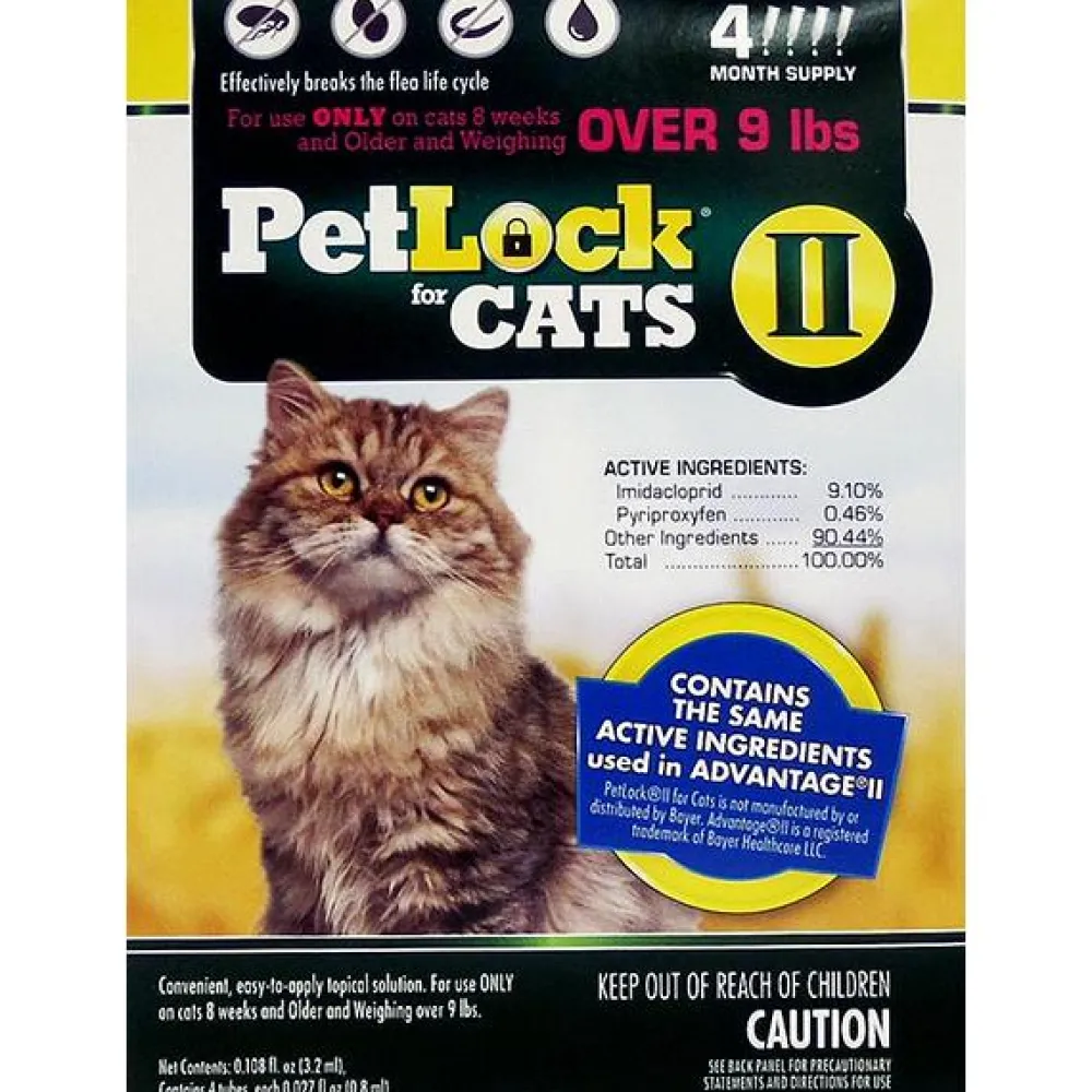 Petlock Flea & Tick | Flea & Tick^II Flea Treatment & Prevention Large Over 9# Cat Topical Liquid, 4 Doses