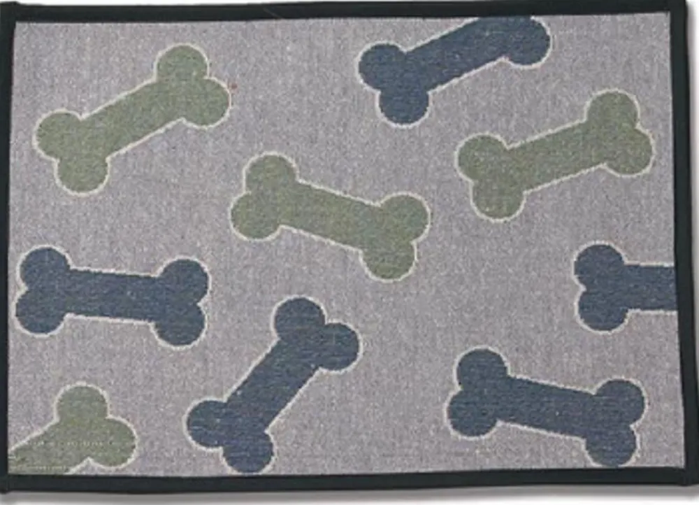 Petrageous Bowls & Feeders | Bowls & Feeders^Kool Bones Tapestry Pet Mat, Aqua/Gray, 19-in x 13-in