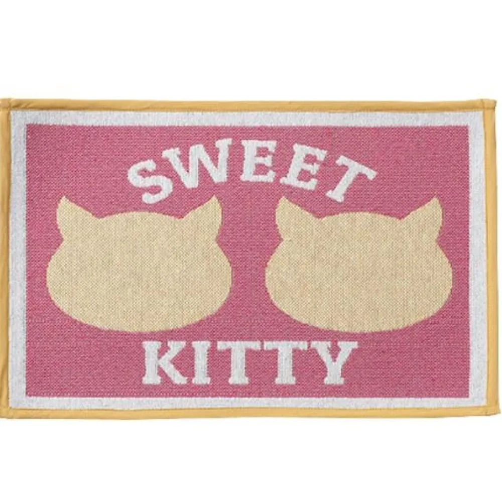 Petrageous Bowls & Feeders | Bowls & Feeders^Sweet Kitty Tapestry Cat Placemat, Pink, 19-in x 13-in