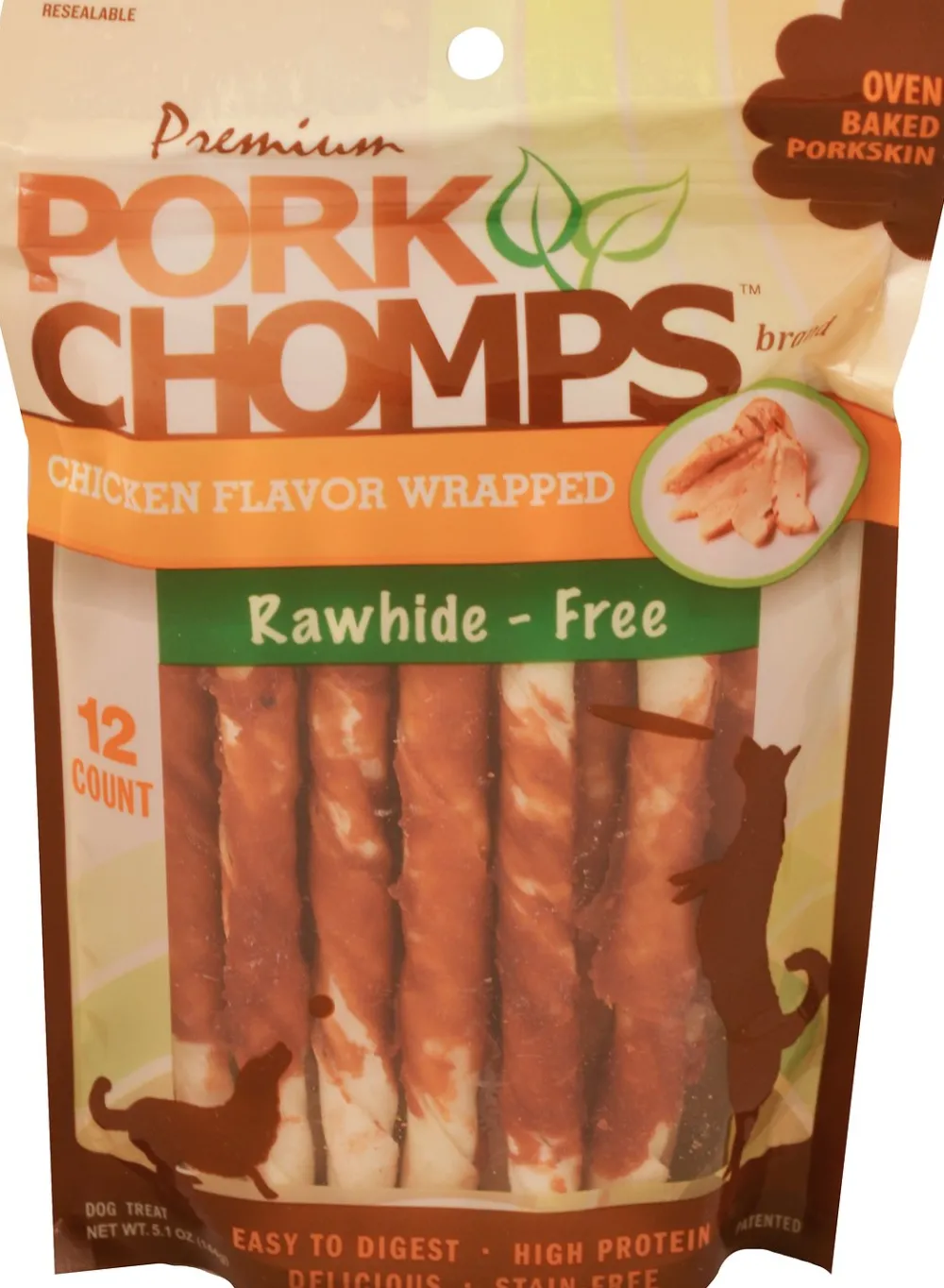 Premium Pork Chomps Bully Sticks & Natural Chews^Real Chicken Wrapped Twists Dog Treats, Mini, 12-count
