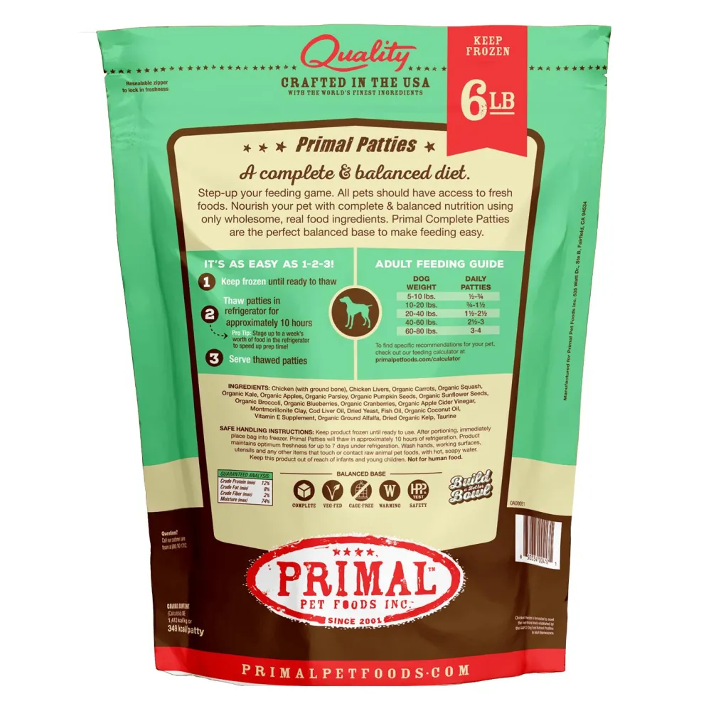 Primal Pet Foods Frozen Food^Primal Chicken Formula Patties Raw Frozen Dog Food, 6-lb