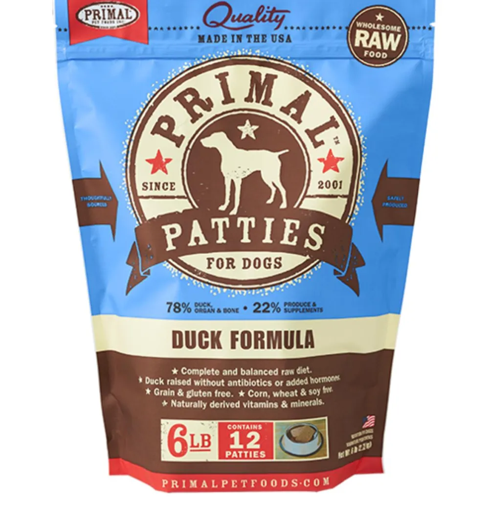 Primal Pet Foods Frozen Food^Primal Duck Formula Patties Raw Frozen Dog Food, 6-lb