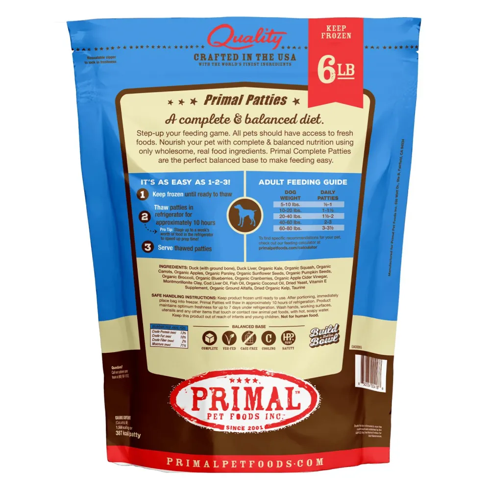 Primal Pet Foods Frozen Food^Primal Duck Formula Patties Raw Frozen Dog Food, 6-lb