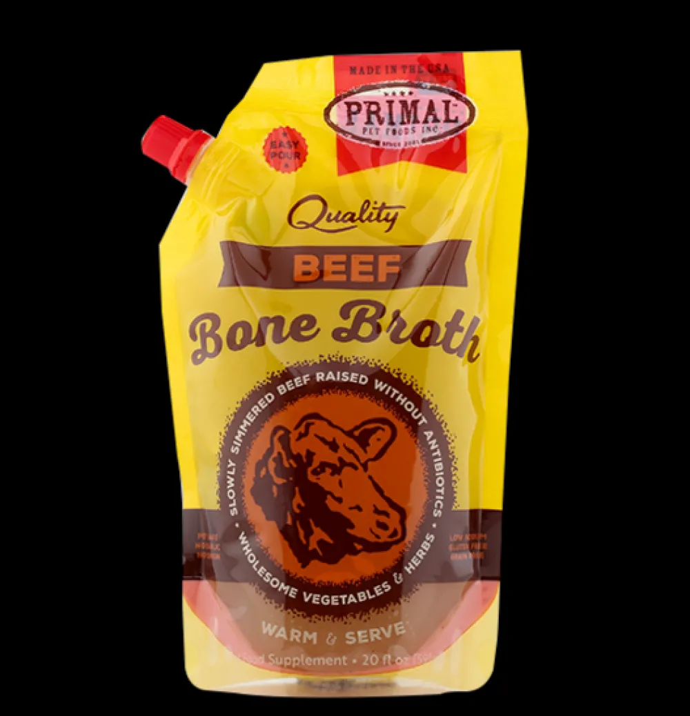 Primal Pet Foods Food Toppings | Broth^Primal Frozen Beef Bone Broth for Dogs & Cats, 20-oz