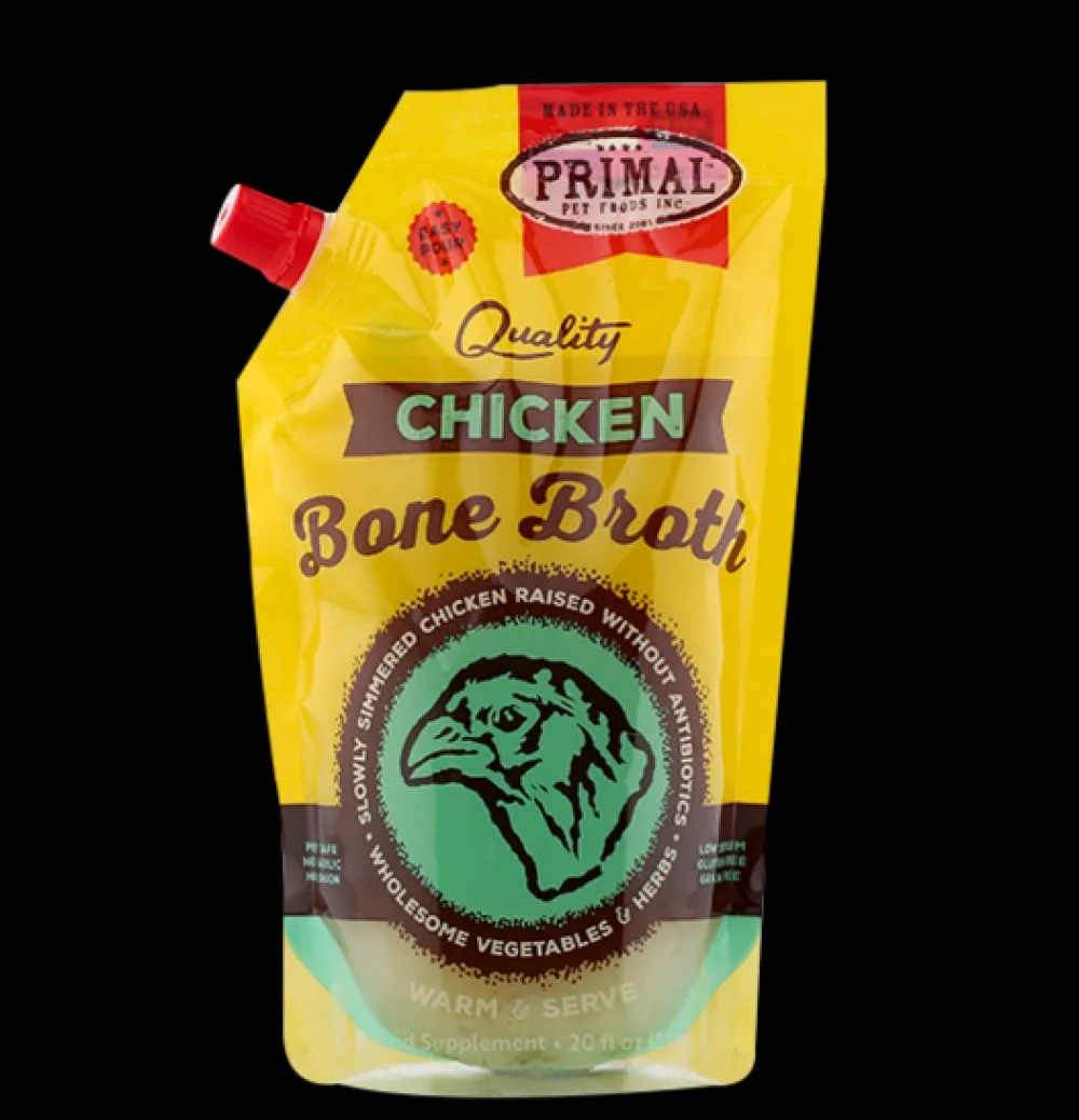 Primal Pet Foods Food Toppings | Broth^Primal Frozen Chicken Bone Broth for Dogs & Cats, 20-oz