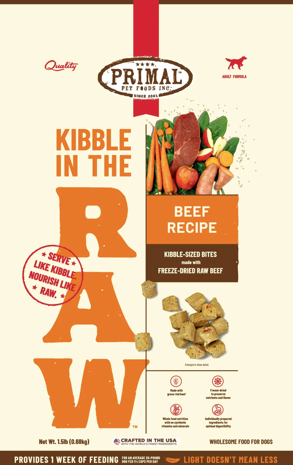 Primal Pet Foods Freeze-Dried Food^Primal Kibble in the Raw Beef Recipe Freeze-Dried Dog Food, 1.5-lb