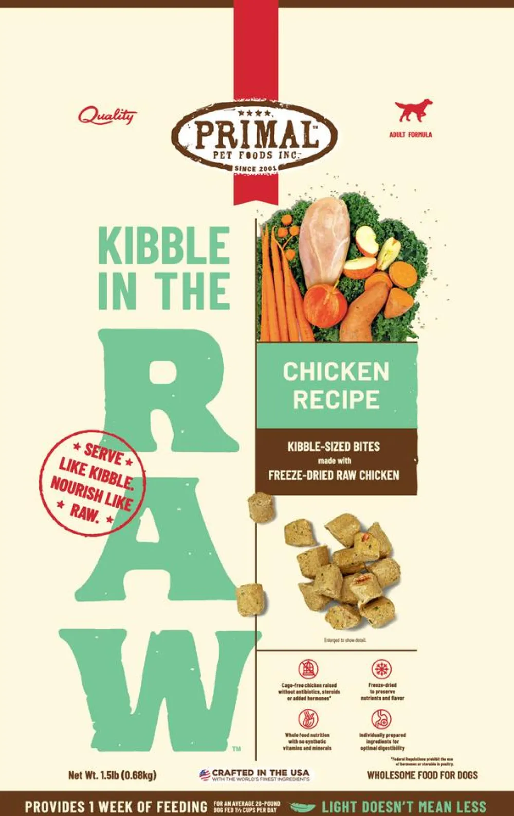 Primal Pet Foods Freeze-Dried Food^Primal Kibble in the Raw Chicken Recipe Freeze-Dried Dog Food, 1.5-lb