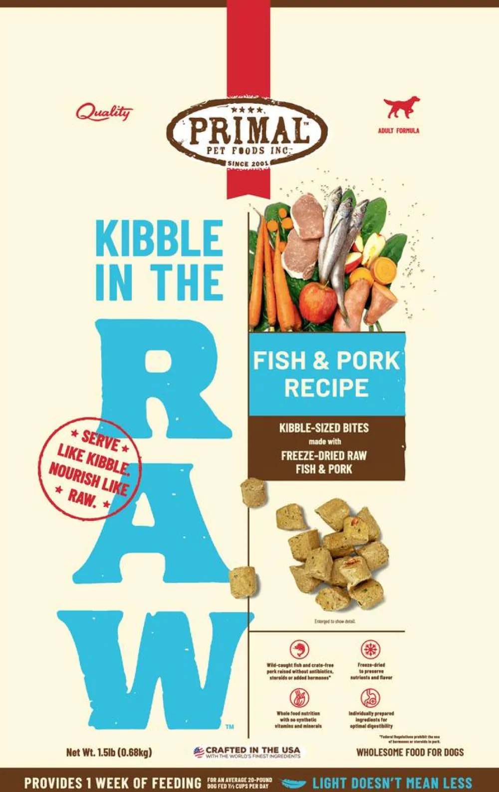 Primal Pet Foods Freeze-Dried Food^Primal Kibble in the Raw Fish & Pork Recipe Freeze-Dried Dog Food, 1.5-lb
