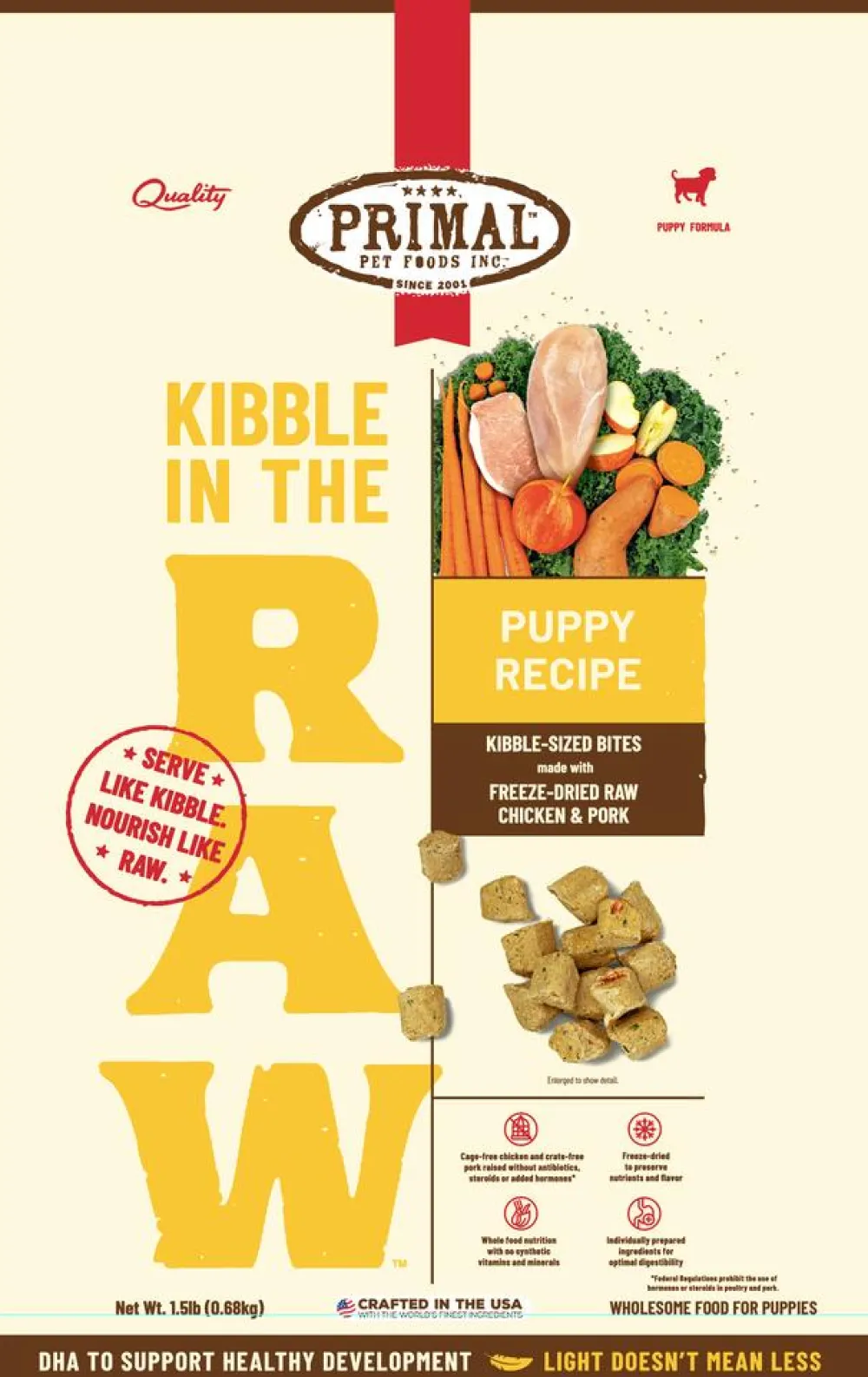 Primal Pet Foods Freeze-Dried Food^Primal Kibble in the Raw Puppy Recipe Freeze-Dried Dog Food, 1.5-lb