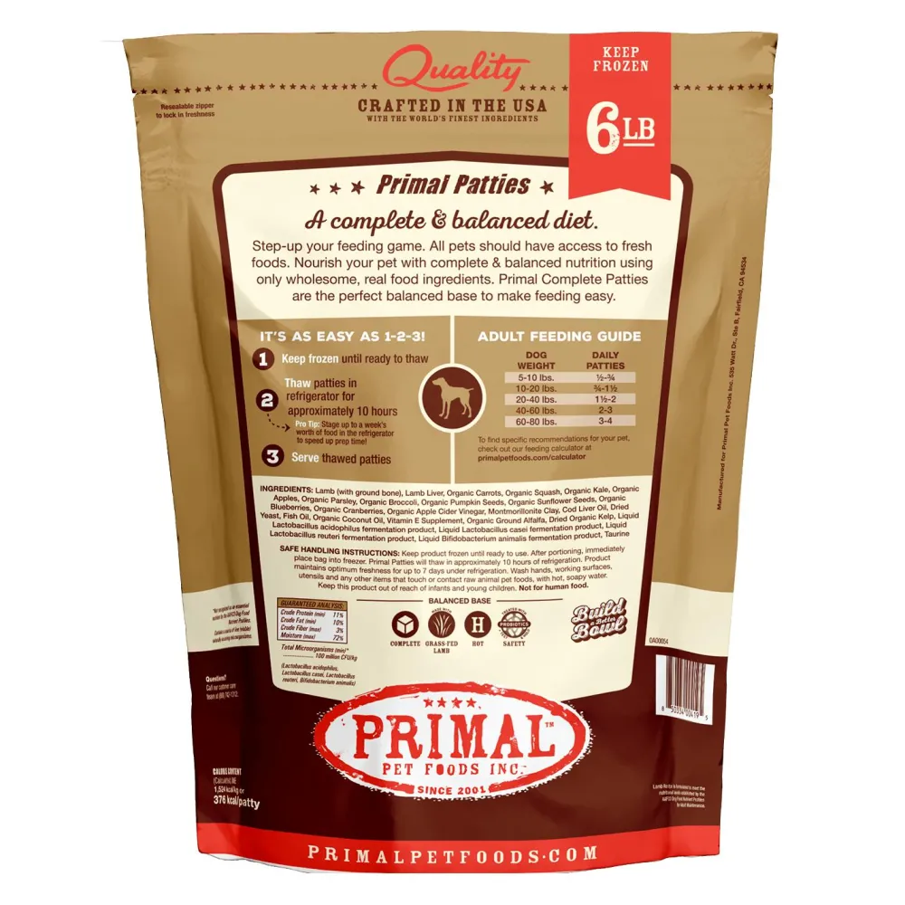 Primal Pet Foods Frozen Food^Primal Lamb Formula Patties Raw Frozen Dog Food, 6-lb
