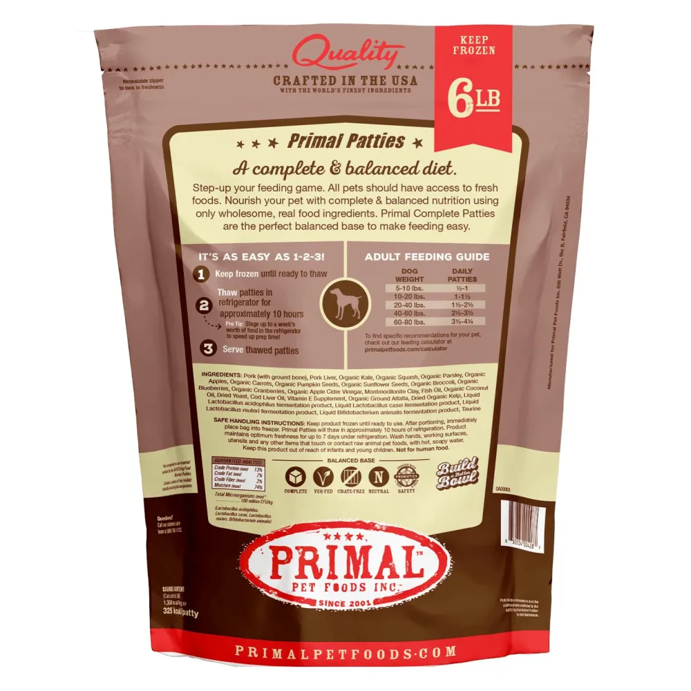 Primal Pet Foods Frozen Food^Primal Pork Formula Patties Raw Frozen Dog Food, 6-lb