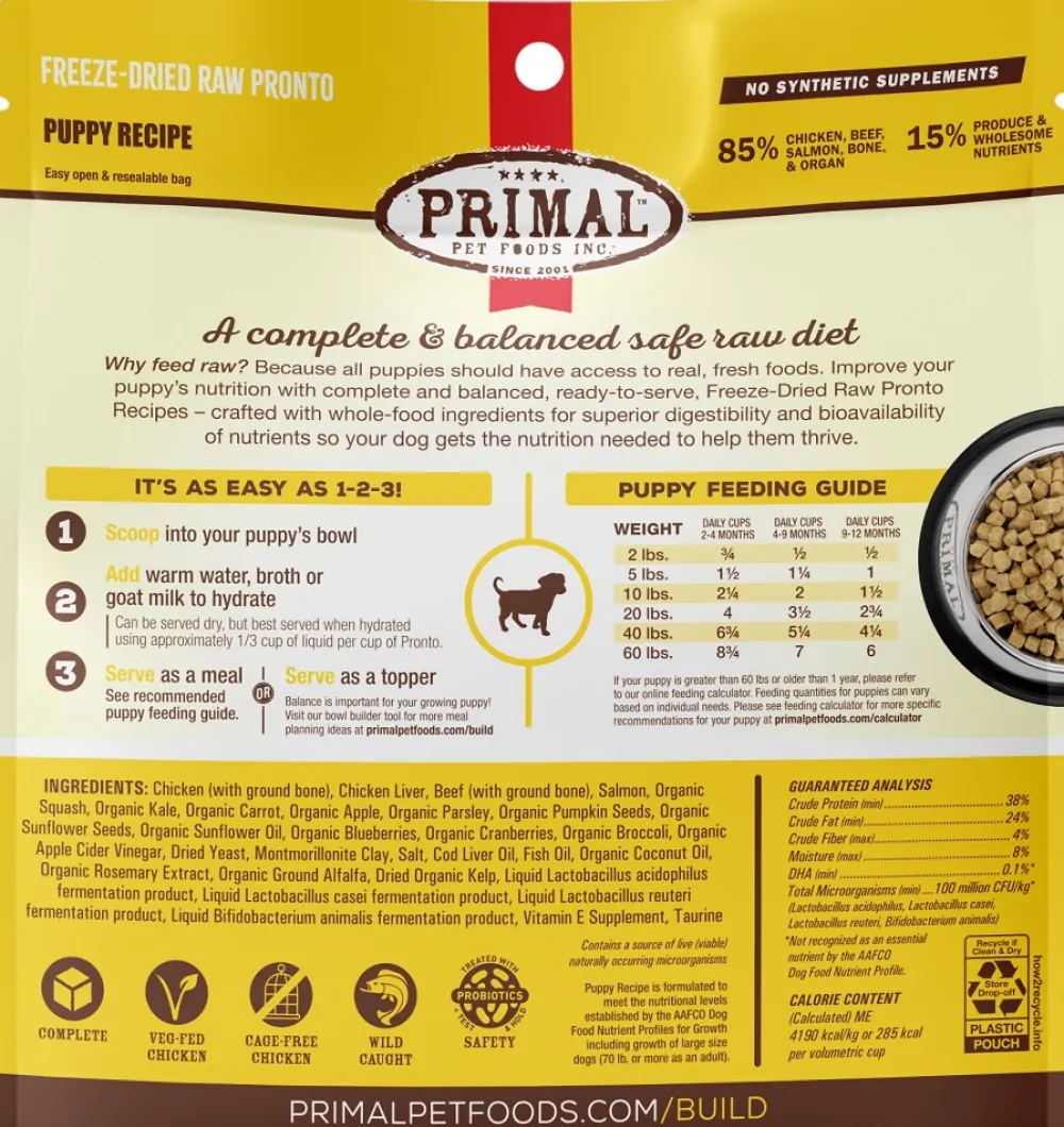 Primal Pet Foods Freeze-Dried Food^Primal Pronto Raw Freeze-Dried Puppy Chicken & Salmon Recipe Dog Food, 7-oz