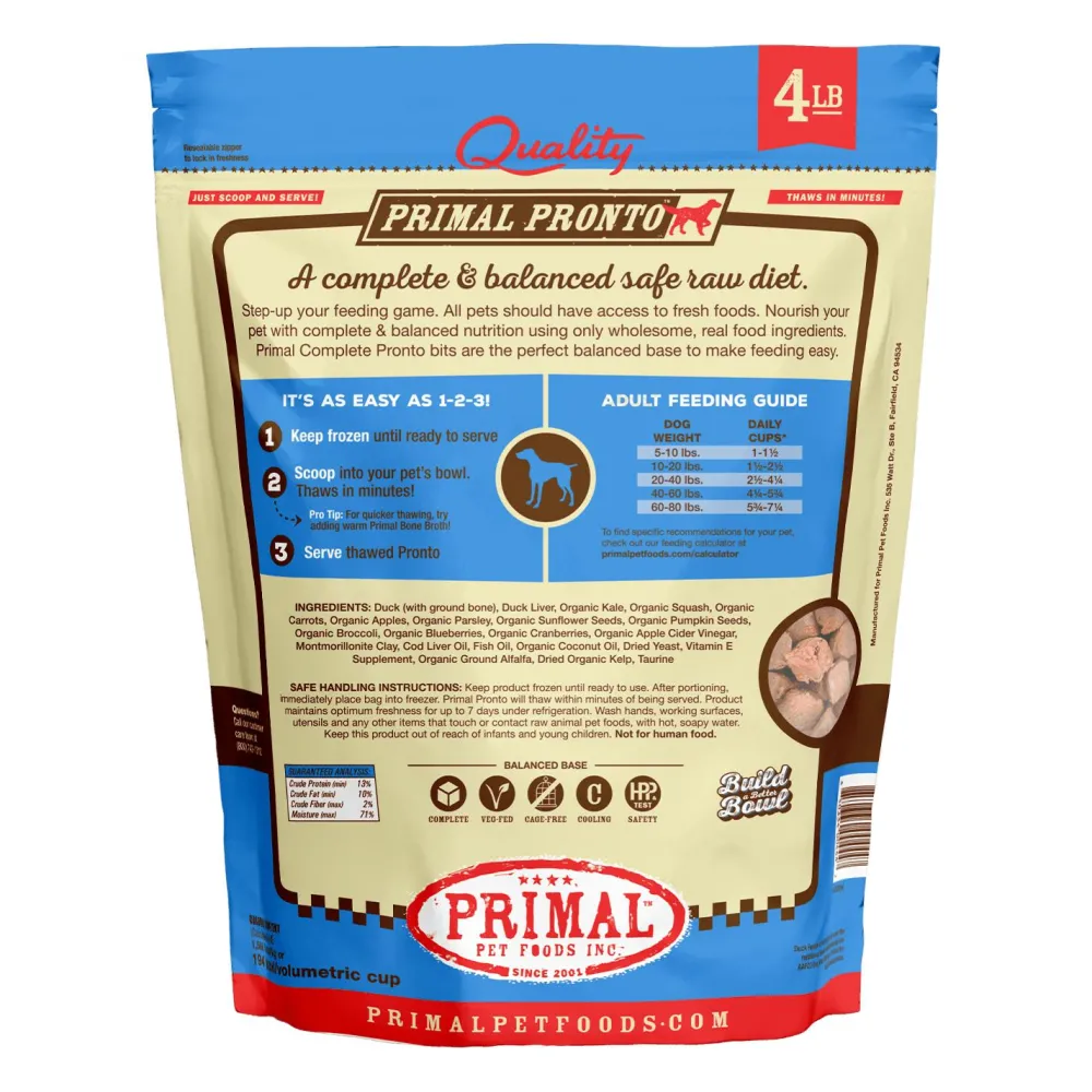 Primal Pet Foods Frozen Food^Primal Pronto Raw Frozen Duck Formula Dog Food, 4-lb