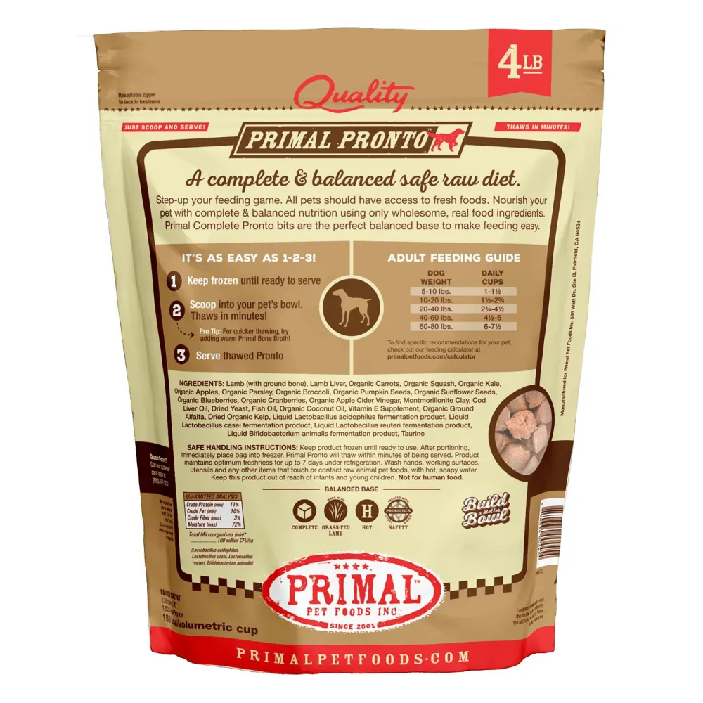 Primal Pet Foods Frozen Food^Primal Pronto Raw Frozen Lamb Formula Dog Food, 4-lb