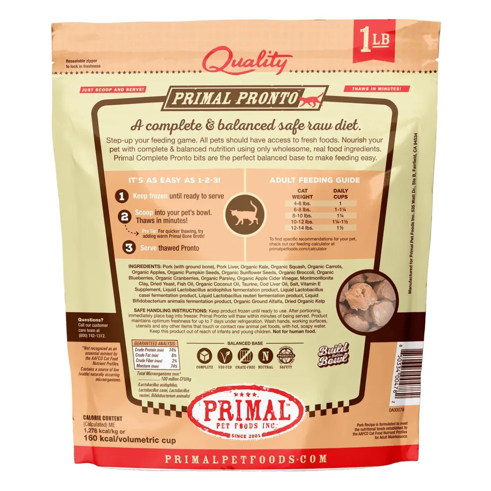 Primal Pet Foods Frozen Food^Primal Pronto Raw Frozen Pork Formula Cat Food, 1-lb