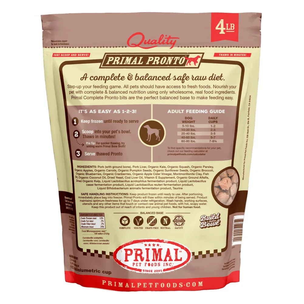 Primal Pet Foods Frozen Food^Primal Pronto Raw Frozen Pork Formula Dog Food, 4-lb