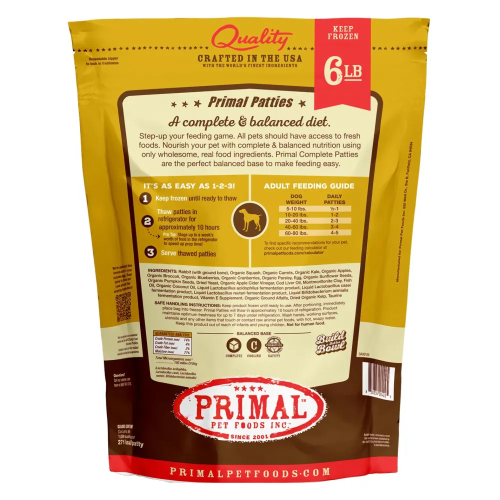 Primal Pet Foods Frozen Food^Primal Rabbit Formula Patties Raw Frozen Dog Food, 6-lb