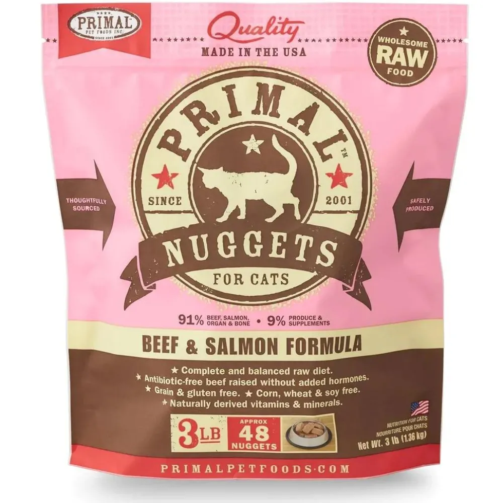 Primal Pet Foods Frozen Food^Primal Raw Frozen Nuggets Beef & Salmon Formula Cat Food, 3-lb