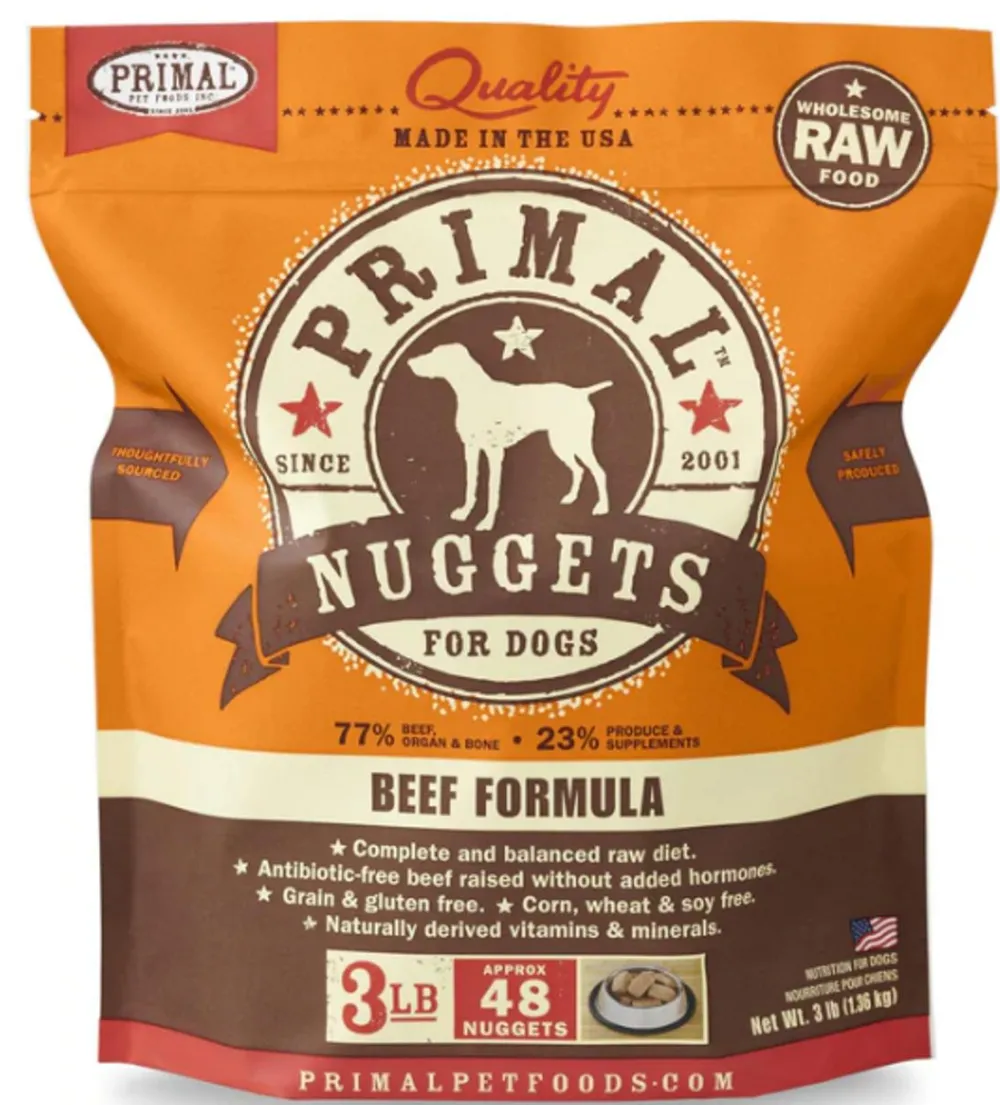 Primal Pet Foods Frozen Food^Primal Raw Frozen Nuggets Beef Formula Dog Food, 3-lb