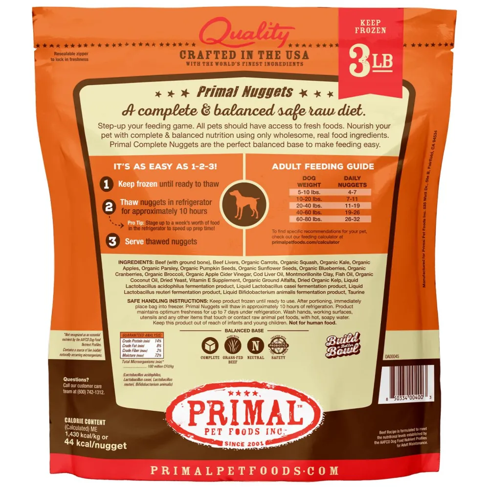 Primal Pet Foods Frozen Food^Primal Raw Frozen Nuggets Beef Formula Dog Food, 3-lb
