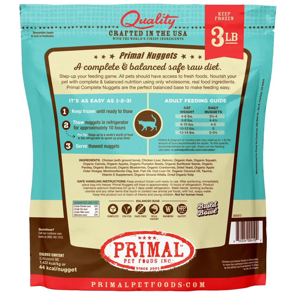 Primal Pet Foods Frozen Food^Primal Raw Frozen Nuggets Chicken & Salmon Formula Cat Food, 3-lb
