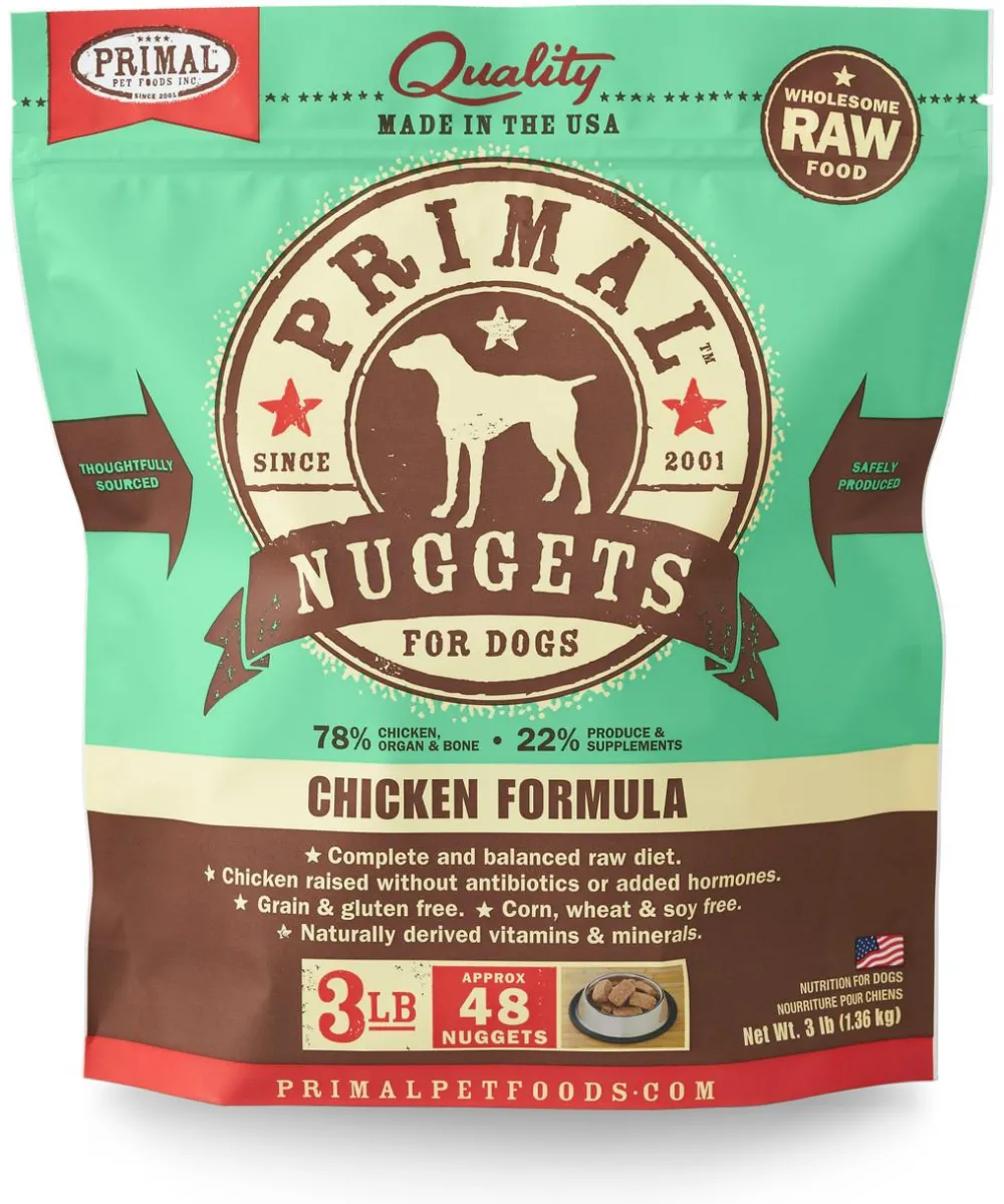 Primal Pet Foods Frozen Food^Primal Raw Frozen Nuggets Chicken Formula Dog Food, 3-lb