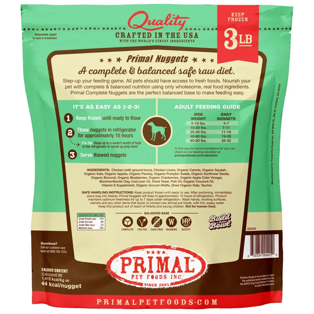 Primal Pet Foods Frozen Food^Primal Raw Frozen Nuggets Chicken Formula Dog Food, 3-lb