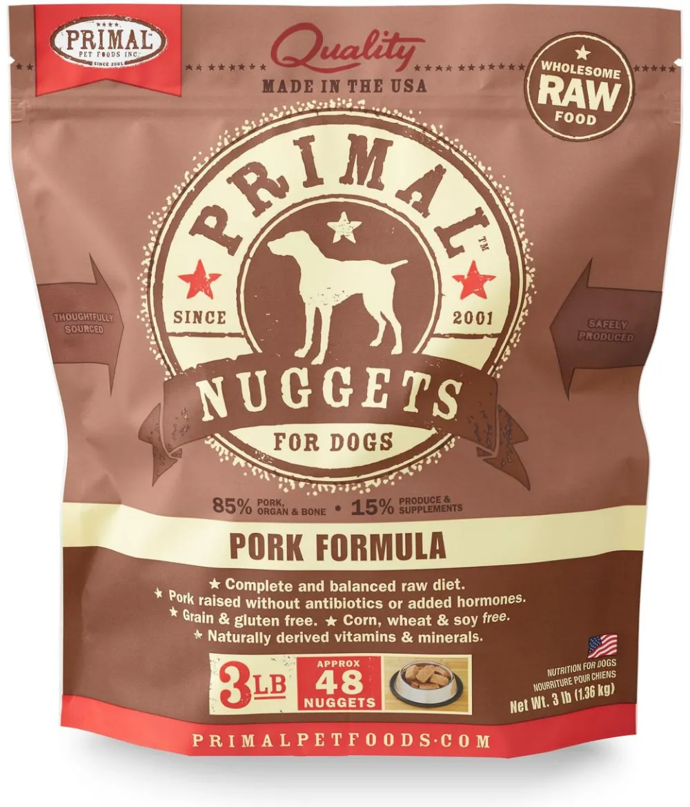 Primal Pet Foods Frozen Food^Primal Raw Frozen Nuggets Pork Formula Dog Food, 3-lb