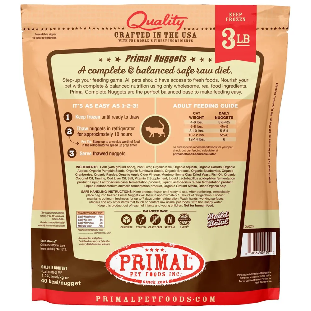 Primal Pet Foods Frozen Food^Primal Raw Frozen Nuggets Pork Formula Raw Cat Food, 3-lb