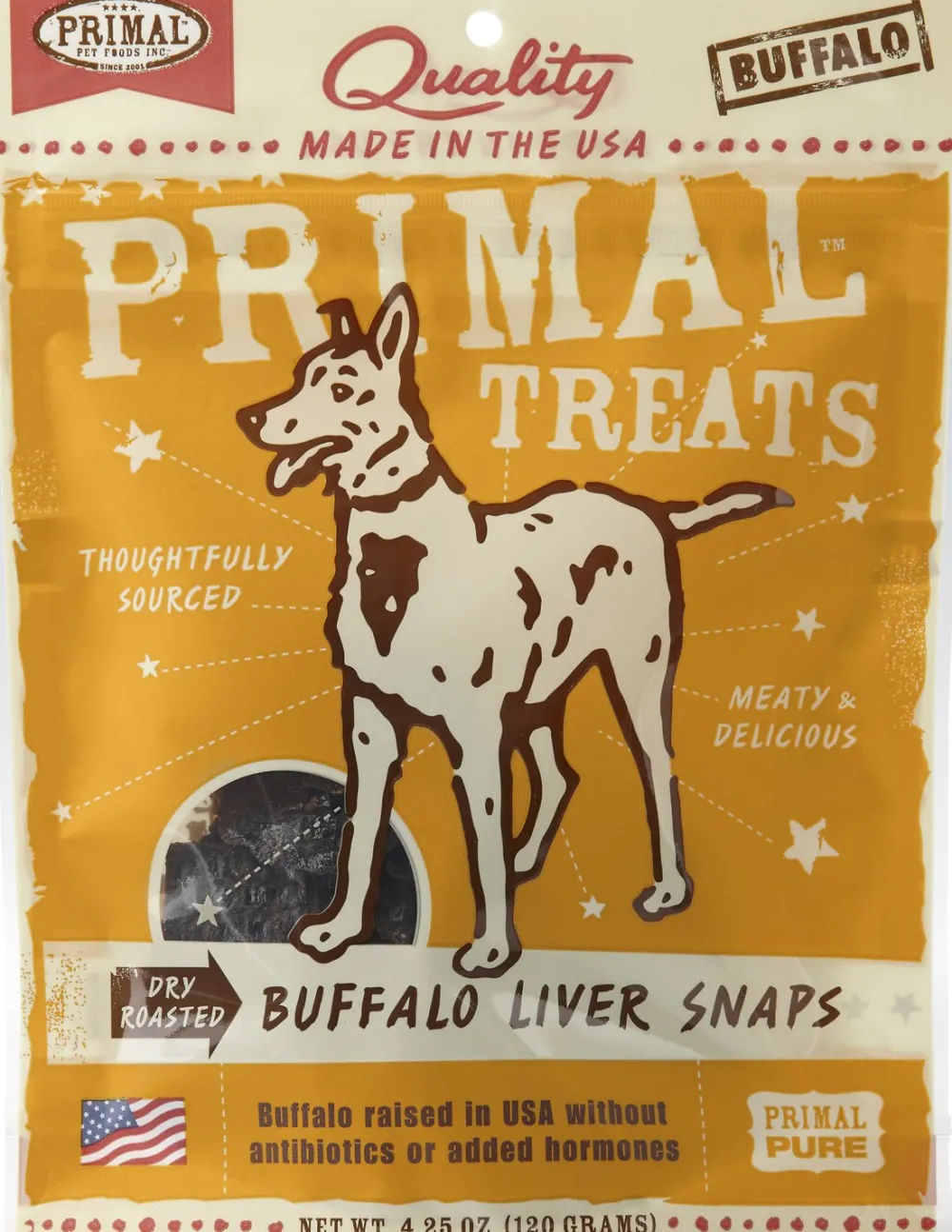Primal Pet Foods Air-Dried & Dehydrated Treats^Primal Treats Buffalo Liver Snaps Dry Roasted Dog Treats, 4.25-oz (**)