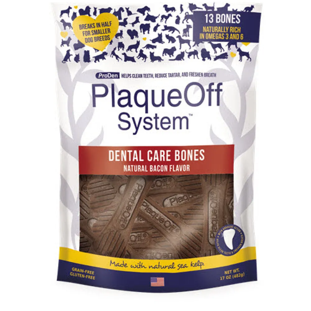 Proden Plaqueoff Dental & Hard Chews^System Dental Care Bones Natural Bacon Dental Dog Treats, 17-oz