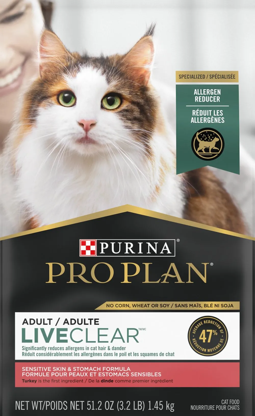 Purina Pro Plan Dry Food^LiveClear Sensitive Skin & Stomach Turkey & Oatmeal Dry Cat Food, 3.2-lb