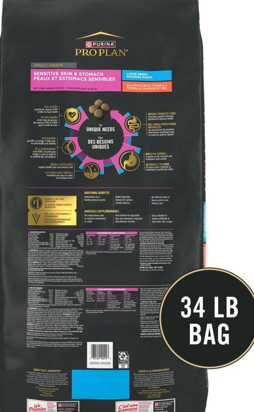 Purina Pro Plan Dry Food^Sensitive Skin & Stomach Salmon Adult Large Breed Dry Dog Food, 34-lb