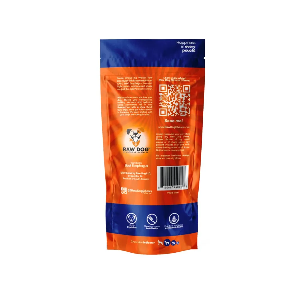 Raw Dog Natural Chews Bully Sticks & Natural Chews^Beef Gullet Sticks Value Pack Dog Treats, 6-in, 10-pk