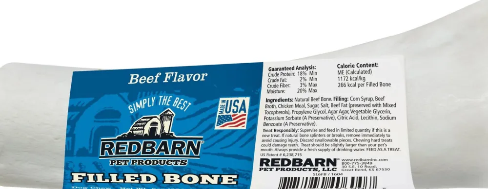 Redbarn Pet Products Bully Sticks & Natural Chews^Redbarn Large Beef Filled Bones Dog Treats
